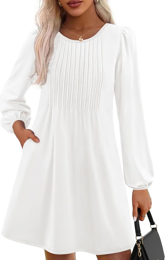PRETTYGARDEN Fall Dresses for Women 2026 Long Sleeve Mini Short Flowy A Line Casual Holiday Party Tunic Dress Fashion Clothes