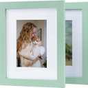 Muzilife 8x10 Wood Picture Frame with Real Glass Cover, Teal Photo Frame Display Pictures 5x7 with Mat or 8x10 Without Mat, Vertical & Horizontal on Wall or Tabletop, 2pcs, Morandi Green