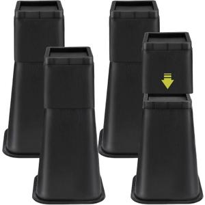 4 Pack Bed Risers 12 inch Heavy Duty, Adjustable Furniture Risers Lift Height 12",8" or 4" for Table Desk Couch Sofa Cabinet Bed Frame Dorm, Square Stackable Table Leg Risers, Black