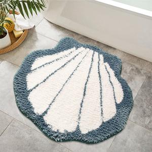 Cute Blue Shell Bath mat Super Soft and Absorbent Microfiber Plush Non-Slip Bathroom Rugs,Bath Rugs for Bathroom Door Mat 19.3x22 Inches