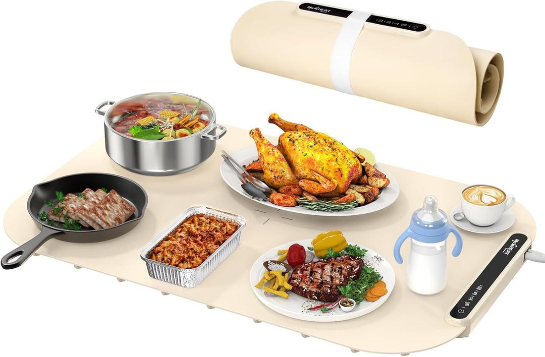 Warming Mat for Food - Large Electric Warming Tray Adjustable Temp with 3H Auto Shut-Off, Raised Design Protects Countertop, Portable Silicone Warmer for Parties, Buffets, Family Gatherings