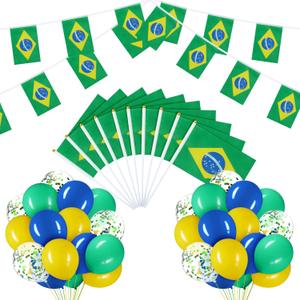 Lenwen 54 Pcs Brazilian String Pennant Banners Brazil Flag Green, Yellow and Blue Latex Balloons with Confetti Balloons Craft Ribbon for Independence Day Patriotic Events Sports Anniversary