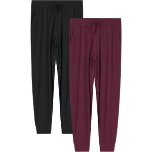 Latuza Women's Petite Pajama Pants Soft Viscose Sleep Joggers (Black & Red (2 Pack))