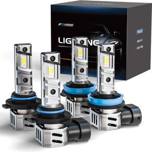 FRANXI 9005/HB3 H11/H8/H9/H16 Bulbs Combo Fog Lights, 32000LM Super Bright 6000K Cool White, 1:1 Design with Cooling Fan, Plug and Play, Pack of 4