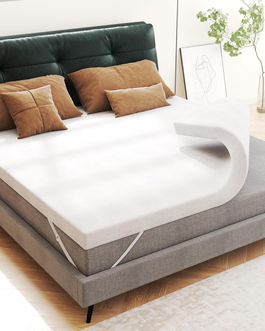 Ferlizer Mattress Topper, Memory Foam Mattress Topper with Ultra Soft Cover & Corner Straps, CertiPUR-US Certified