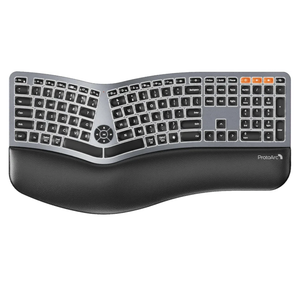 ProtoArc Backlit Bluetooth Ergonomic Keyboard, EK01 Plus Full Size Wireless Split Keyboard with Dual Bluetooth and USB, Cushioned Wrist Rest, Rechargeable, Compatible with Windows/Mac/Android, Grey
