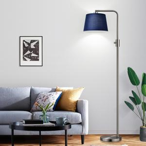 Nintiue Dimmable Floor Lamp, 1000 Lumens LED Edison Bulb Included, Brushed Nickel Arc Standing Tall Floor Lamp with Blue Shade for Living Room Bedroom Office Dining Room