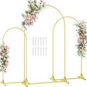 Metal Wedding Arch Stand with White Backdrop Cover, Balloon Decoration Frame, Gold 7.2 FT (Gold - Right Angle - Two)