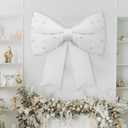 Gejoy 24 Inch White Christmas Giant Bow with Pearl Oversized Pearl Satin Bow Xmas Elegant Decoration for Christmas Tree Decorations Holiday Party Front Door Patio Outdoor Decor