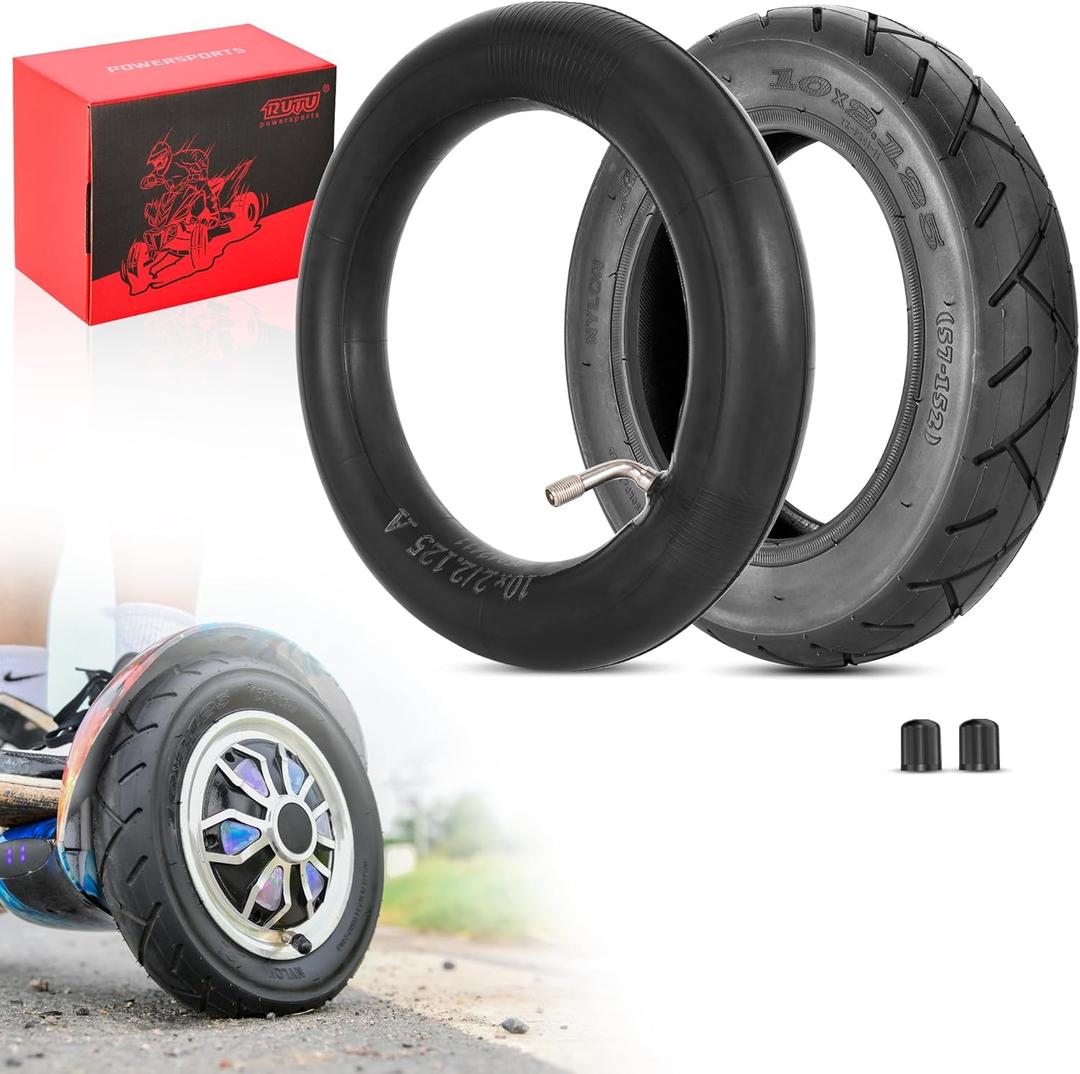RUTU Heavy Duty 10x2/10x2.125 Tire and Inner Tube - 45 Valve Compatible with Smart Electric Balance Scooter Bike, Bicycle, Tricycle, Stroller Replacement Wheels - For 10-inch Tires with 6-inch Rims