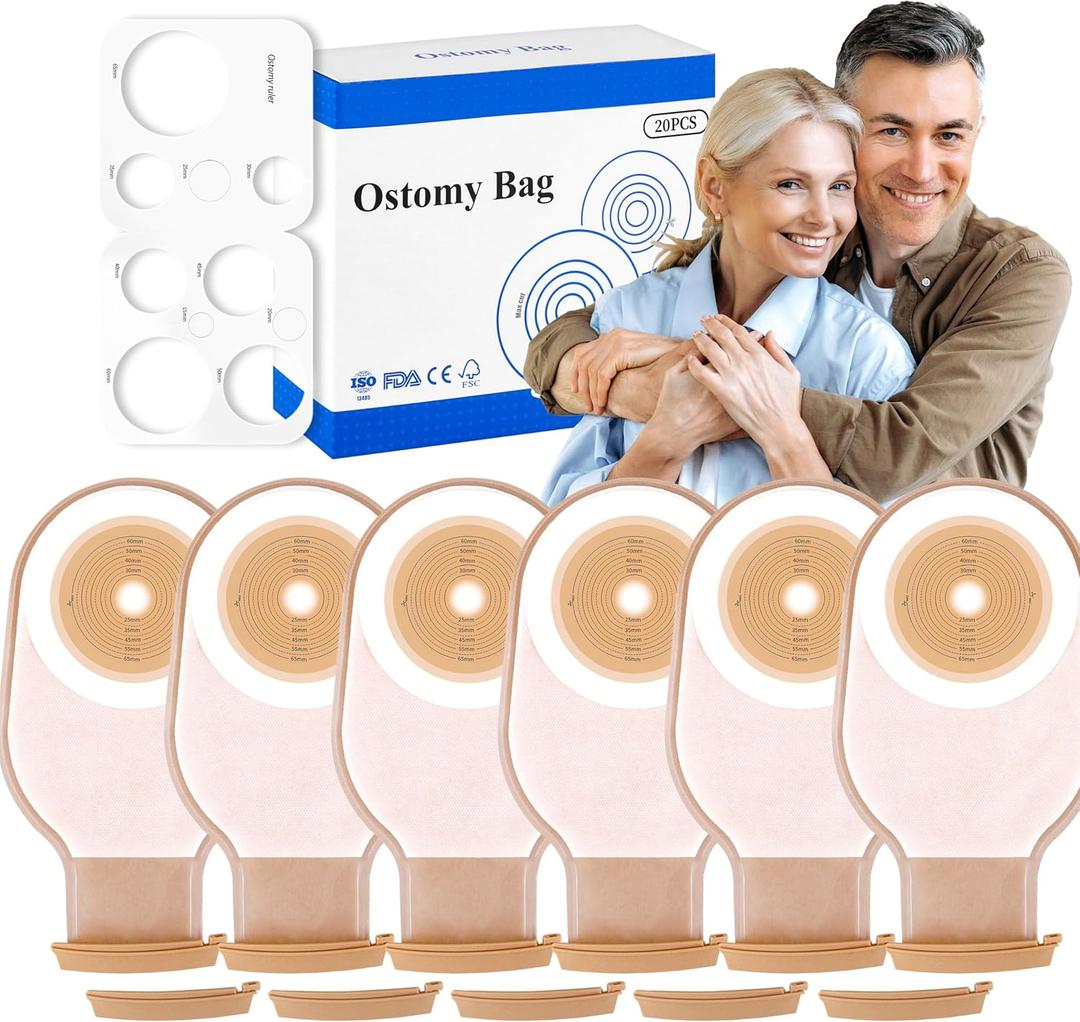 20 PCS Colostomy Bags, 15mm-65mm Ostomy Supplies, One-Piece Ostomy Bays for Lleostomy Stoma Care, Cut-to-Fit.