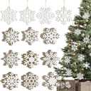 Wooden Snowflake Ornaments - 36PCS Hanging Christmas & New Year Decorations - 9 Styles DIY Cutouts - Unfinished (Large, White)
