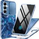 GVIEWIN for Samsung Galaxy S26 Plus Case,[Slide Camera Cover & Built-in Privacy Screen Protector] [Military-Grade Shockproof] Marble Full Body Protection Phone Case for S26+ Plus 6.7",Star Abyss/Blue