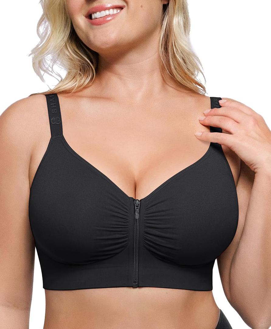 SHAPELLX Bras for Women Front Closure Wireless Everyday Bra Full Coverage Push Up Comfortable Bralettes with Zipper, Small