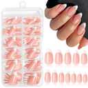 216PC White French Tip Press on Nails Medium Fake Nails Press ons with 10*Adhesive Tabs, Pink Almond Acrylic Nail Press on Nails French Tip Nails False Artificial Fingernails Stick on Nails