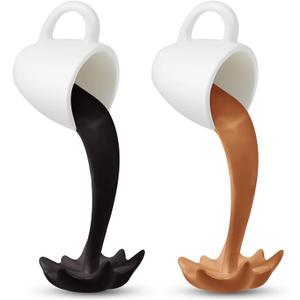 Jetec 2 Pcs Floating Spilling Coffee Cup Magic Pouring Splash Coffee Mug Pouring Spilling Mugs Cafe Novelty Funny Cup Sculpture Art Decoration for Home Decor(Brown, Black)