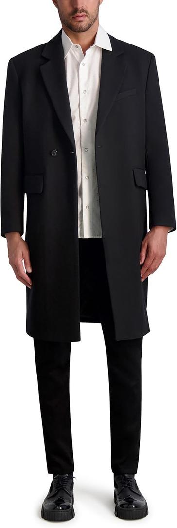 KARL LAGERFELD Men's Side Buttons Top Coat (X-Large, Black)