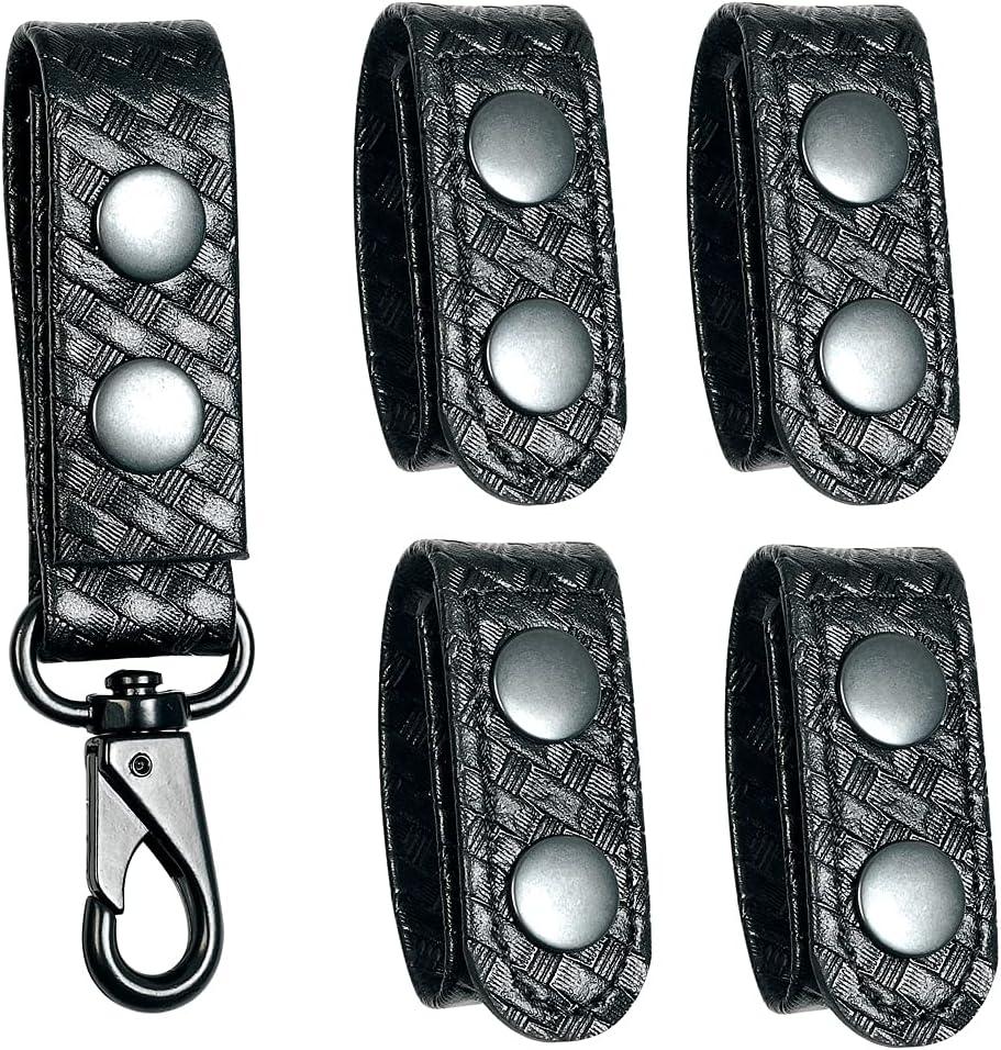 Duty Belt Keeper with Double Snaps(Set of 4) +1 Keeper with Strong Metal Key Clip(1 Pack)