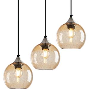 Light Brown Glass Pendant Lights Kitchen Island Globe Pendant Light Fixtures Modern Pendant Lighting for Bedroom Living Dining Room Light Fixture (5.9 in, 3 Pack)