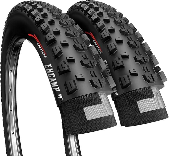 Fincci MTB 26x1.95 Bike Tire - XC Knobby 26 inch Bike Tires - 50-559 Black Foldable Mountain Tires with Kevlar - 26" Wheelset for Electric, Folding, Enduro, Offroad, Hybrid Bikes, MTB Accessories