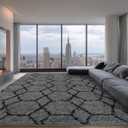 Large Rugs for Living Room, 8x10 Fluffy Grey and Black Bedroom Area Rug, Shag Geometric Soft Fuzzy Carpets Big Kids Room Rug, Non-Slip Plush Modern Rug for Office Home Decor Aesthetic