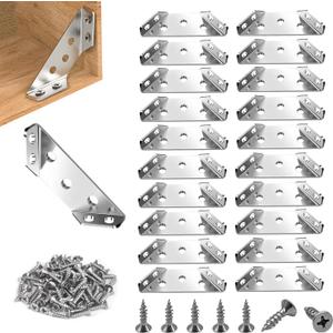 20 Pack Furniture Corner Connector, Corner Brackets for Wood,Stainless Steel Trapeziform Corner Brace with 140pcs Screws for Wooden Furniture, Cabinets, Tables, Chairs, Drawers, Cupboards