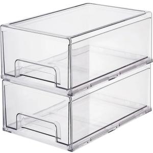 Clear Plastic Stackable Storage Drawers Bins, Perfect for Kitchen Pantry Organization and Storage, Under Sink Organizer, Pull Out Cabinet Organizer, Makeup, Bathroom Storage Containers for Organizing