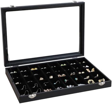 Wudygirl Jewelry Organizer 40 Grid Earring Holder Organizer with Clear Lid Jewelry Box for Rings Earrings Bracelets Storage Display Case for Women