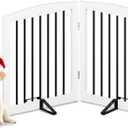 PUPETPO Freestanding Pet Gate for Dogs, Foldable Wooden Dog Gate for House, Indoor Pet Barrier for Stairs, Doorways, Support Feet Included, 24" Height 2 Panels, White