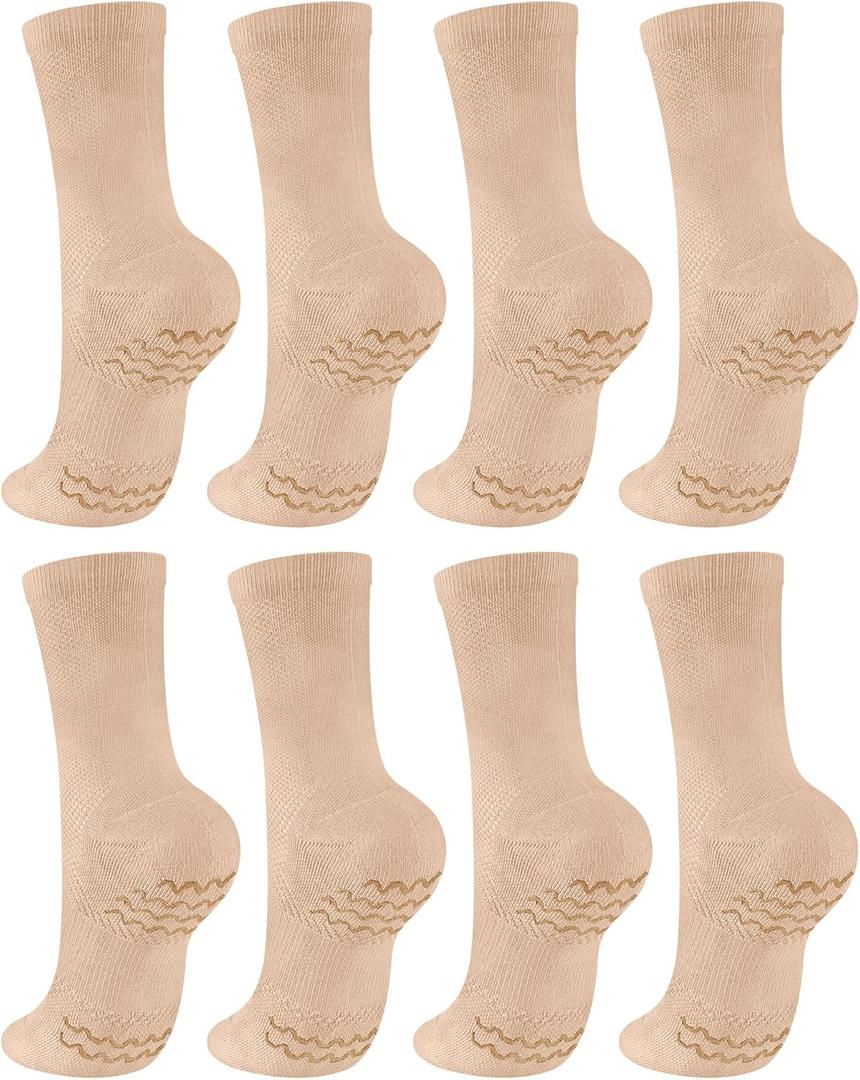 4 Pairs Dance Non Slip Socks with Spin Spot Ankle Compression Socks Ballet Dance Stockings for Women Girls Dancer (Medium, Beige)