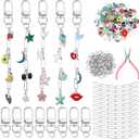 Tondiamo 286 Pcs Silver Keychain Making Kit Bulk Bag Charm Kit 120 Charms 20 Keychain Clips with Key Ring Swivel Snap Hook Lobster Claw Clasps 120 Jump Ring 25 Extender Chain Jewelry Plier DIY Craft