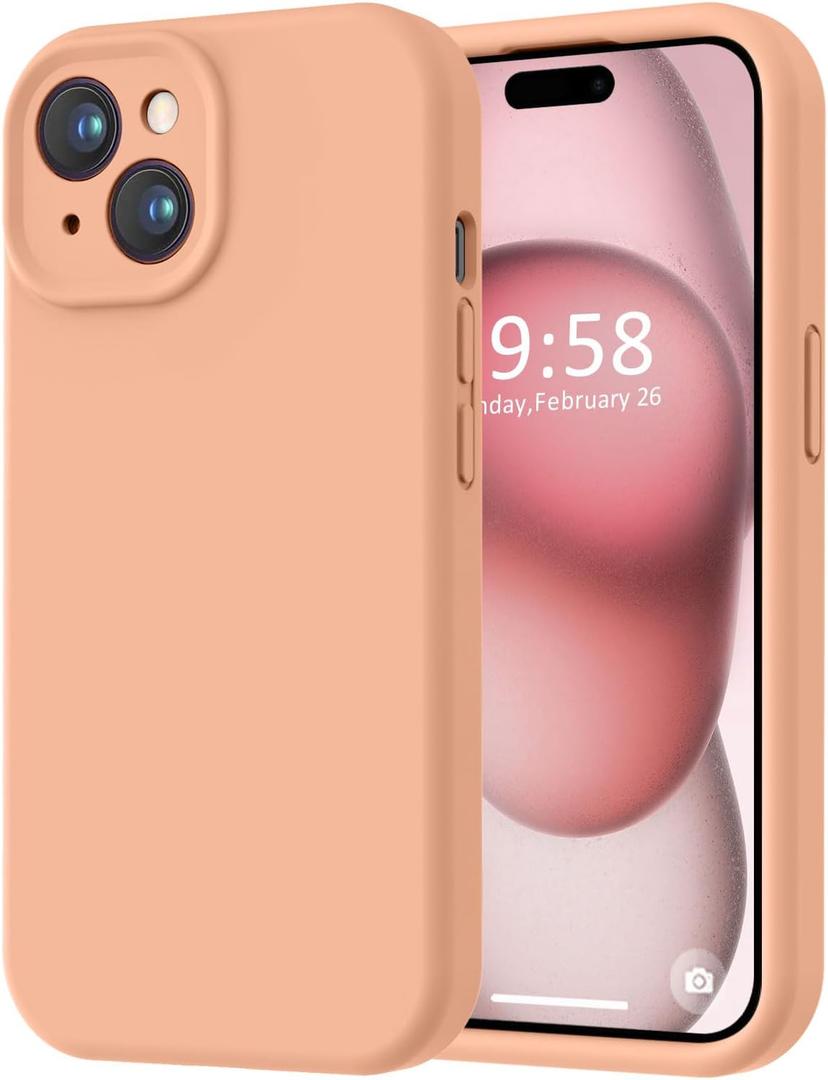 LOVE 3000 Compatible with iPhone 15 Case, [Smooth Silicone Full Coverage Camera] [8ft Drop Protection], Soft Microfiber Lining Full Body Protective Case for iPhone 15 6.1 inch - Cantaloupe