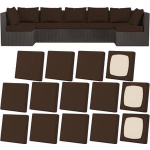 14Pcs Patio Stretch Cushion Covers, Outdoor Couch & Sofa Replacement Slipcovers for Patio Furniture Cushion Covers, Washable Reusable Furniture Protector, Square Large, Dark Coffee