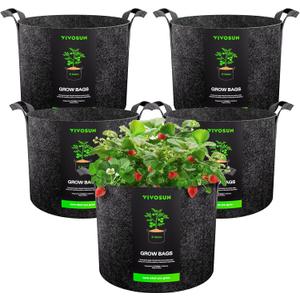 VIVOSUN 5-Pack 15 Gallon Plant Grow Bags, Heavy Duty Thickened Nonwoven Fabric Pots with Handles (15 Gallons, Black)