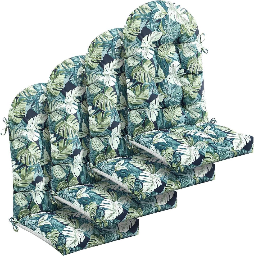Geelin 4 Pcs Adirondack Chair Cushion High Back Patio Rocking Chair Cushion 44 x 19 x 4 Inch Tufted Weather Resistant Fade Resistant Seat for Patio Rocking Seat (Monstera Teal Tones)