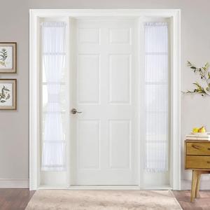 PONY DANCE Sidelight Curtains for French Door, White Voile Sheer Panels Light Filtering Window Treatment for Narrow Front Glass Door with Adjustable Tieback, W30 x L72 Inches, 2 Panels