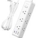 Surge Protector Power Strip, Flat Extension Cord with 9 Widely Outlets 3 USB Ports(1 USB-C), 1080 Joules, 5 FT, Multiple Outlets, Wall Mount, Flat Plug for Indoor Home Office, Dorm Essentials, White