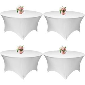 4 Pack 60 Inch White Stretch Table Cover Round - 5FT Spandex Tablecloth Round Fitted Spandex Tablecloth for Wedding Halloween Christmas