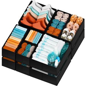 Criusia Drawer Organizer Clothes 12 Pack - Dresser Organizer Bins for Closet, Bedroom, Nursery Organization and Storage - Divider for Sock, Underwear, Bra, Baby Clothes, Small Toys (Black)