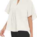 2 x LOZ Womens Dressy Casual Summer Tops Ruffle Short Sleeve Shirts Pleated Crew Neck Workout Blouses 2025 (Small, Off-white)