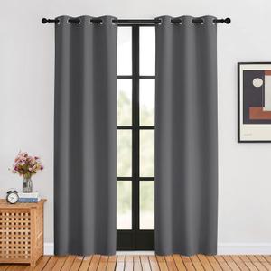 NICETOWN Blackout Window Curtains 80 inch Long, 2 Panels, 34 inch, Grey, Grommet Top Room Darkening Thermal Insulated Solid Vertical Drapes for Bedroom/Kid Room