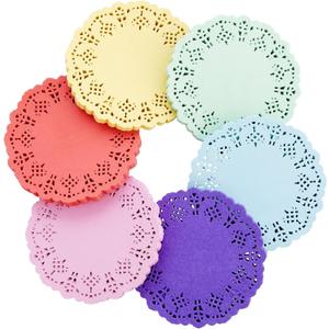Juvale 600 Pack Mini Paper Doilies for Tables, Dining Table Decor - Round Decorative Medallion Lace Placemats for Birthday Party (4.5 in, 6 Colors)