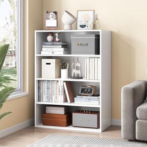 NELYE 4 Tier Open Shelf Bookcase, 23.62" x 9.53" x 41.81" in, White
Fits Books, Decor, Toys, Sturdy MDF Resists Wobble, Scratch-resistant, Easy Clean, For Living Room and Bedroom