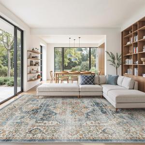 befbee Washable Rug 8x10 Area Rugs for Living Room - Stain Resistant Non-Slip Backing Rugs for Bedroom - Vintage Large Area Rug (Navy, 8'x10')