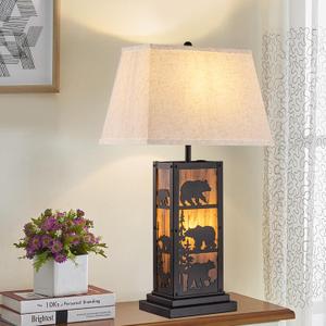 Wellmet Black Farmhouse Table Lamp, 2 Lights Bedside Lamp for Living Room, 27.5in Tall Vintage Nightstand Lamp, Touch Control Table Lamp with LampShade for Bedroom, Office(E26 Base)