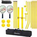 Complete Pickleball net Set for Outdoor, Indoor, Backyard use, Includes Metal Frame, 22 Feet PE net, Paddles, Balls,Carry Bag (Yellow)