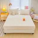 Kid Rabbit Plush White Twin 6 PC Bread Grid Sheet Set with Extra Soft Plush Velvet Flannel Fluffy Fuzzy (Fitted Sheet x 2, Pillowcase x 4)