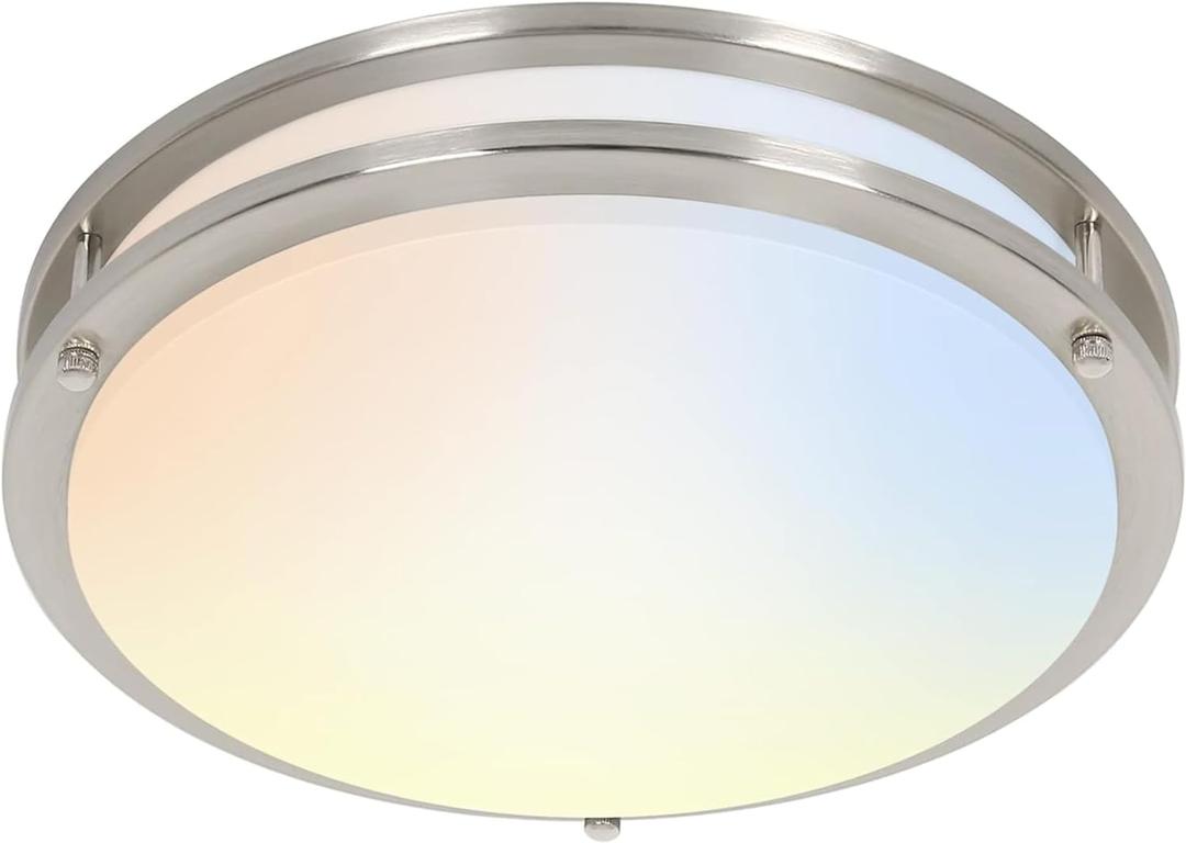 hykolity 16 inch Dimmable LED Flush Mount Ceiling Light Fixture, Brushed Nickel, 36W, 2200LM, 2.7/3/3.5/4K/5K Adjustbale, 120Light Angle, CRI80, Ceiling Lamp for Bedroom, Kitchen, Office, ETL Listed