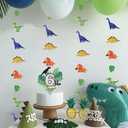2 x Colorful Dinosaur Hanging Paper Decoration (4 Strings X 8.2ft), Dino with Leaves Paper Garland Party Streamers, Wildlife Animal Hanging for Kids Bedroom Decor Dinosaur Birthday Party Supplies