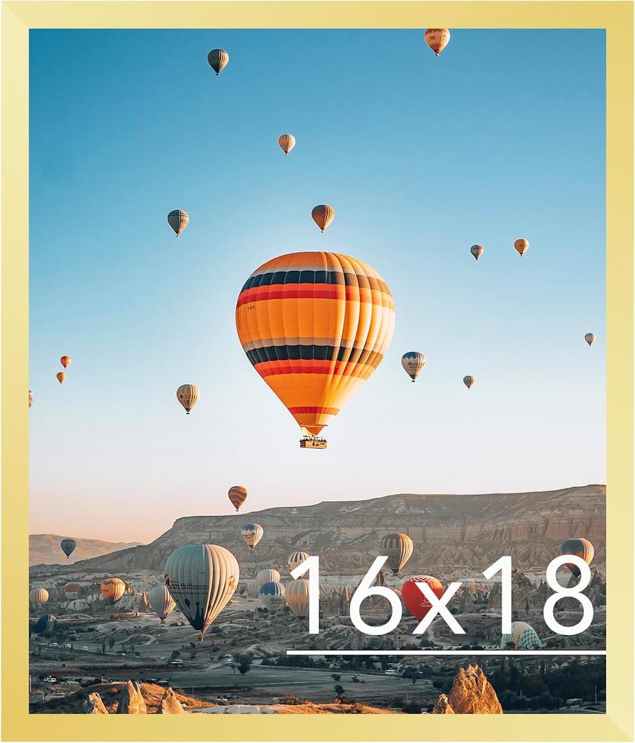 JCJMY 16x18 Picture Frame Gold for Poster Photo Picture, Horizontal and Vertical Formats for Wall Hanging, 16 x 18 Wall Gallery Poster Photo Frame for 16 by 18 Photos Posters, Gold